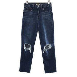 L'Agence Blue Girlfriend Jeans Womens 26 Blue Distressed Denim Raw Hem Destroyed